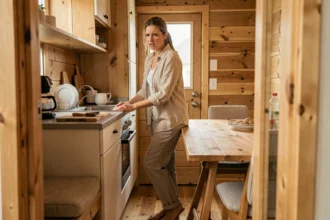 Intérieur exigu d'une tiny house montrant le manque d'espace et les inconvénients du mobilier compact au quotidien